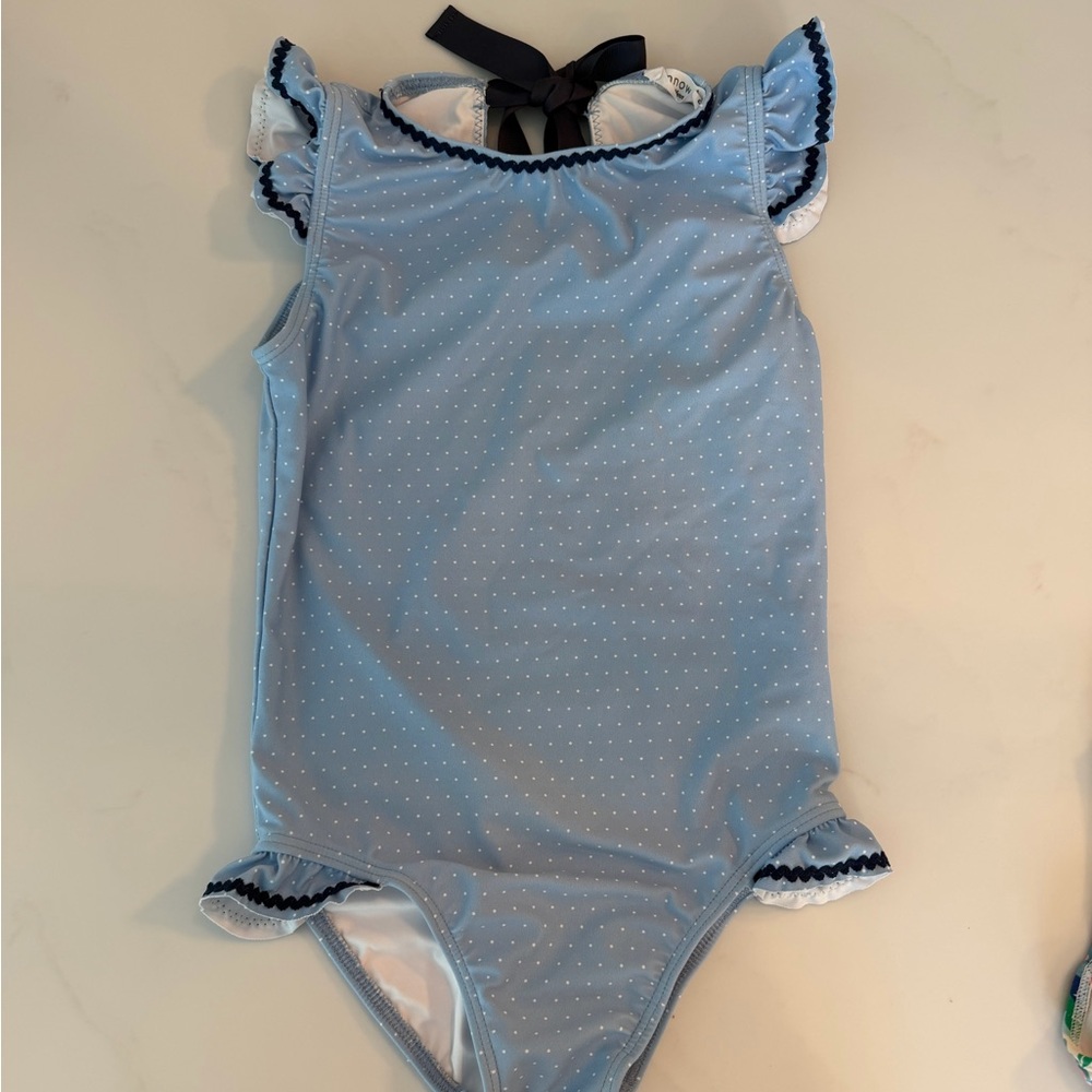 Girls' Light Blue Polka Dot One-Piece Swimsuit